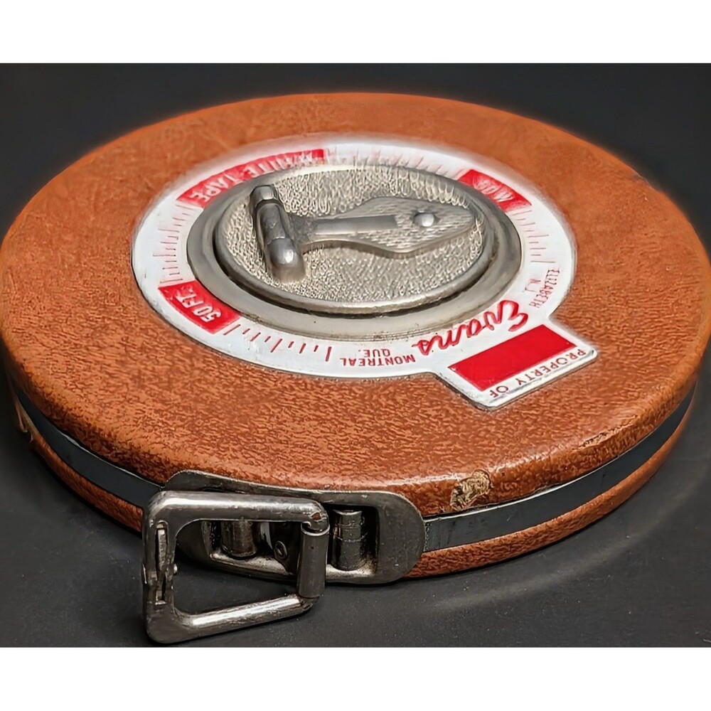 Vintage Evans 50 Foot White Steel Tape Measuring Reel 50' Made in USA